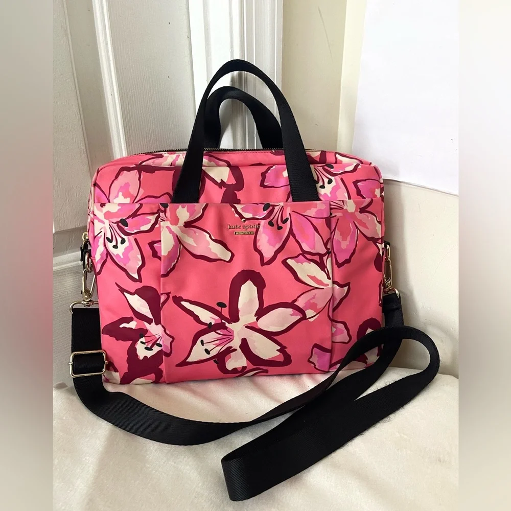 kate spade Pink Floral Laptop Bag with Storybook Lining EUC